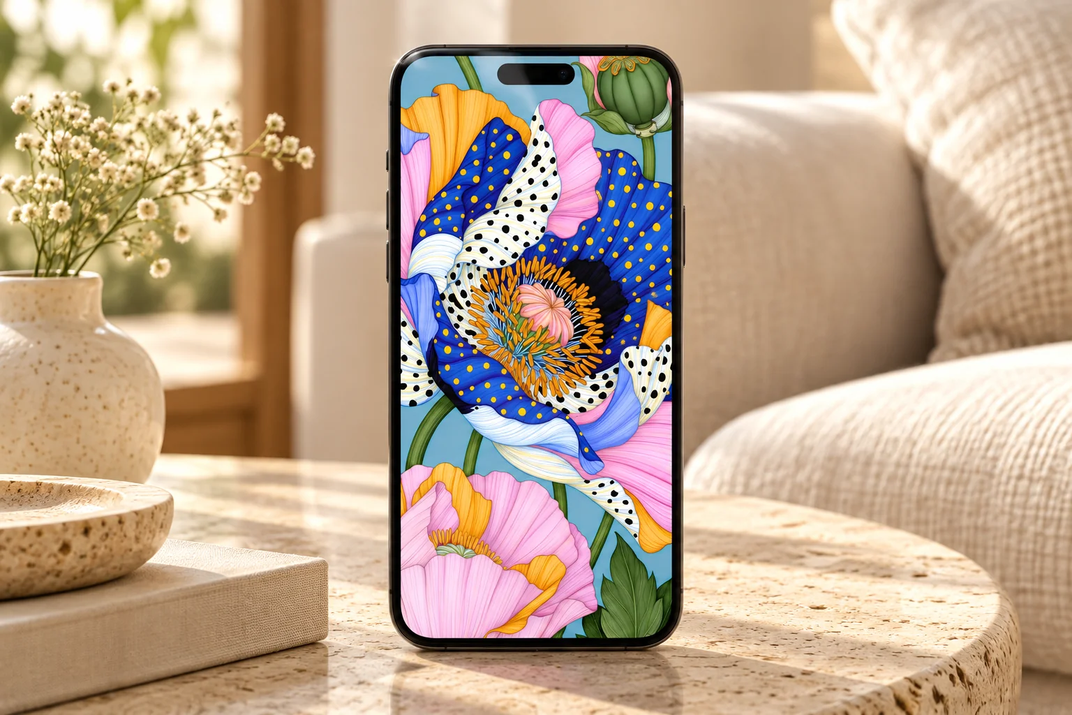 Artwork on a phone display — scene visualization